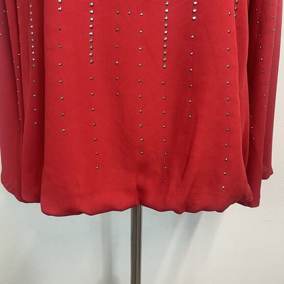 Alfani Blouse Tunic size Large Red Sheer Silver Studs Wedding Cocktail Evening - Picture 3 of 8